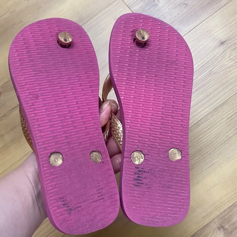 Havaianas Girl's Kids Sz 3/4Y Top Pets Cheetah Slippers Flip Flops Beach Pool